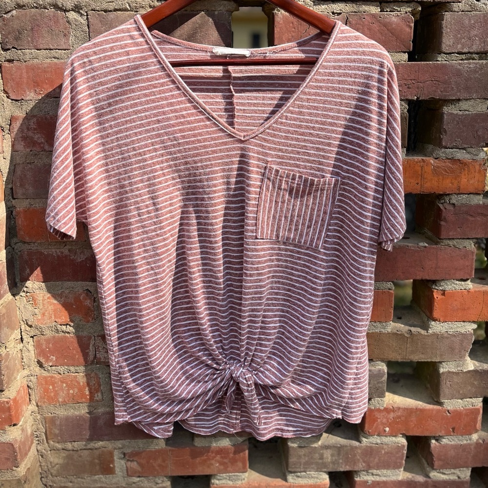 Pink V-Neck Tie Front T-Shirt